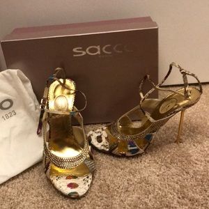 Sacco python and Swarovski crystal heeled sandals